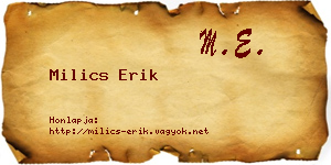Milics Erik névjegykártya